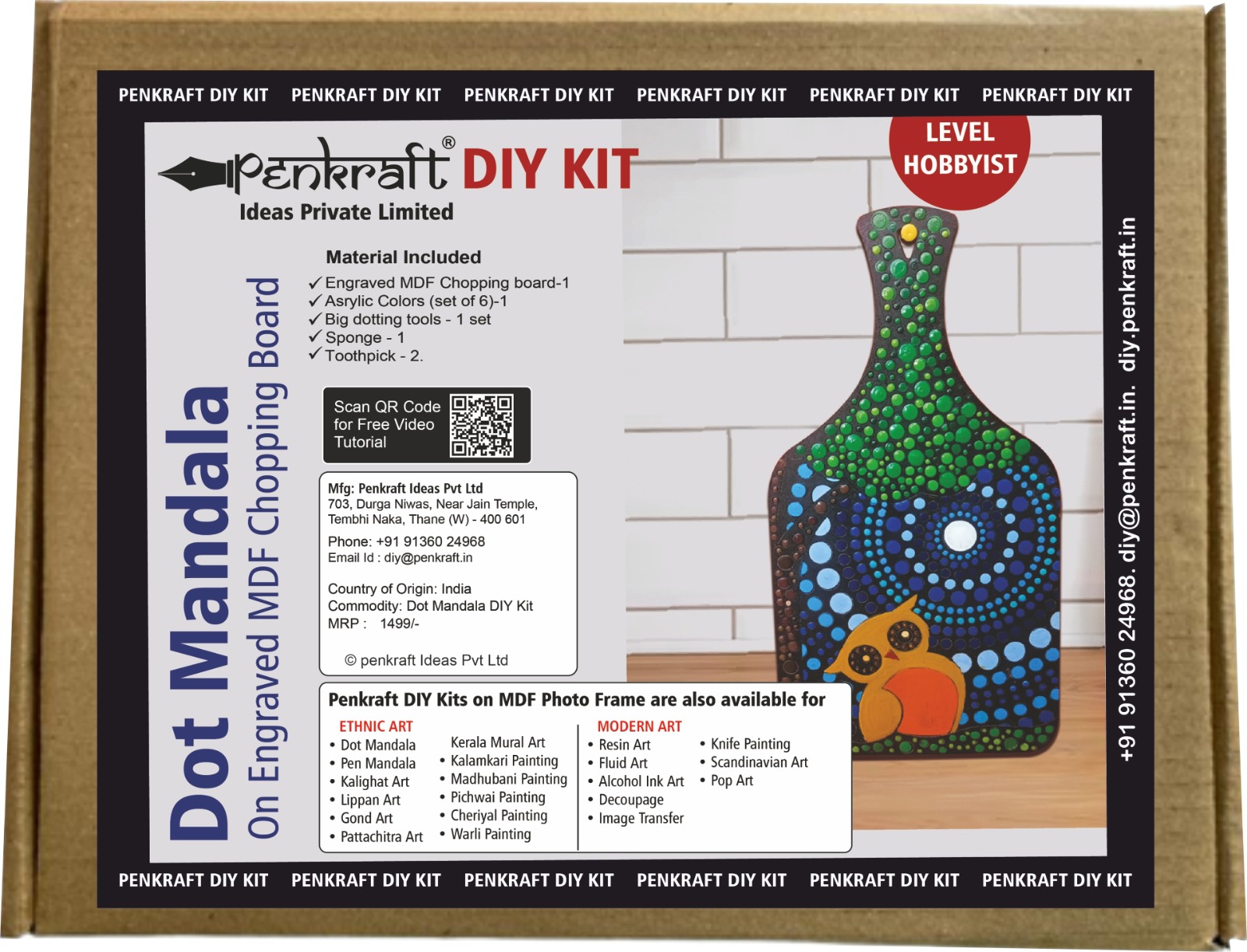 Penkraft Dot Mandala on Engraved MDF Chopping Board Hobbyist Level DIY Kit 